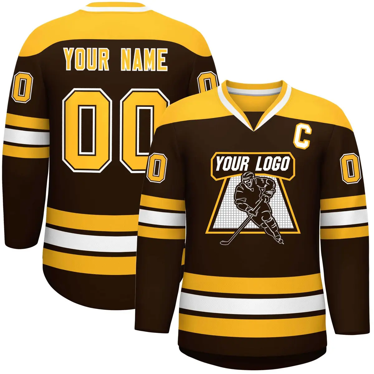 Brown Gold-White Classic V-Neck Hockey Jersey
