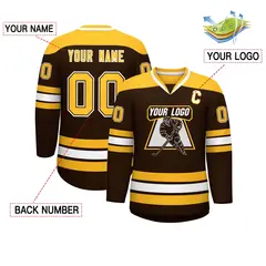 Brown Gold-White Classic V-Neck Hockey Jersey 2