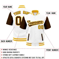 Brown Gold White Full-Snap Short Sleeve Varsity Jacket 2