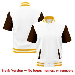 Brown Gold White Full-Snap Short Sleeve Varsity Jacket 7
