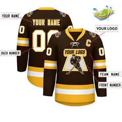 Brown Gold-White Lace-Up Neck Hockey Jersey 2