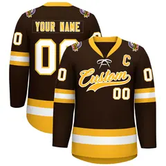Brown Gold-White Lace-Up Neck Hockey Jersey