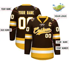 Brown Gold-White Lace-Up Neck Hockey Jersey 2