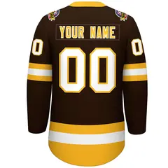 Brown Gold-White Lace-Up Neck Hockey Jersey 4