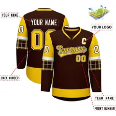 Brown Gold-White Raglan V-Neck Hockey Jersey 2