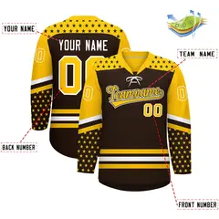 Brown Gold White Star Series Lace-Up Neck Hockey Jersey 2