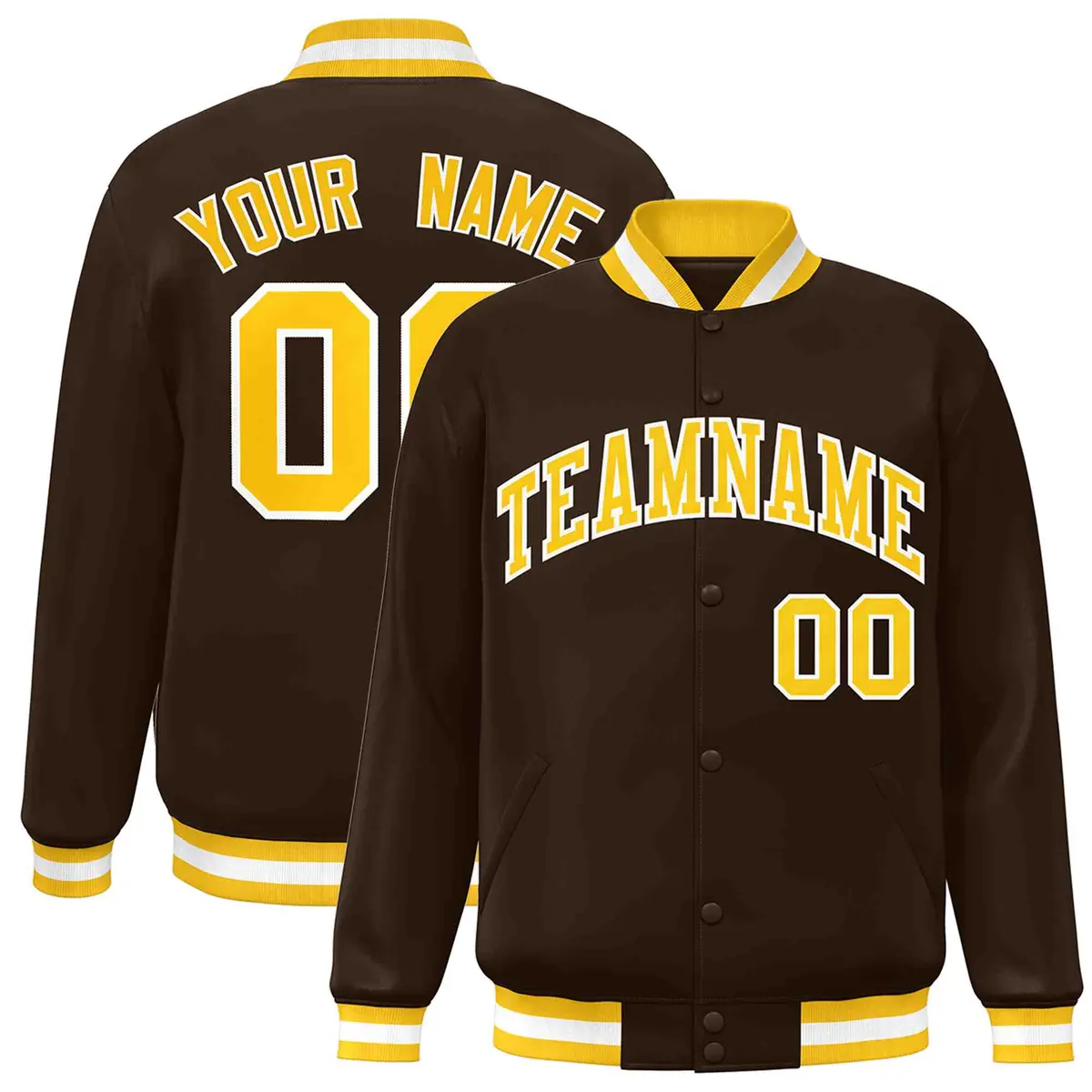 Brown Gold-White Varsity Full-Snap Letterman Jacket