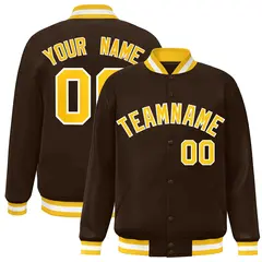 Brown Gold-White Varsity Full-Snap Letterman Jacket