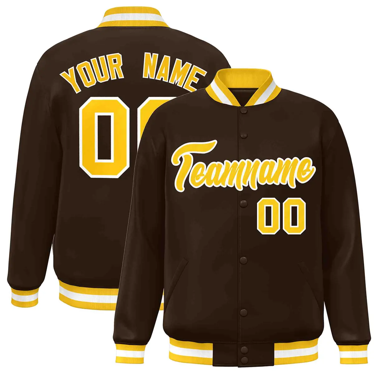 Brown Gold-White Varsity Full-Snap Letterman Jacket