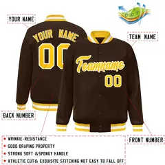 Brown Gold-White Varsity Full-Snap Letterman Jacket 2