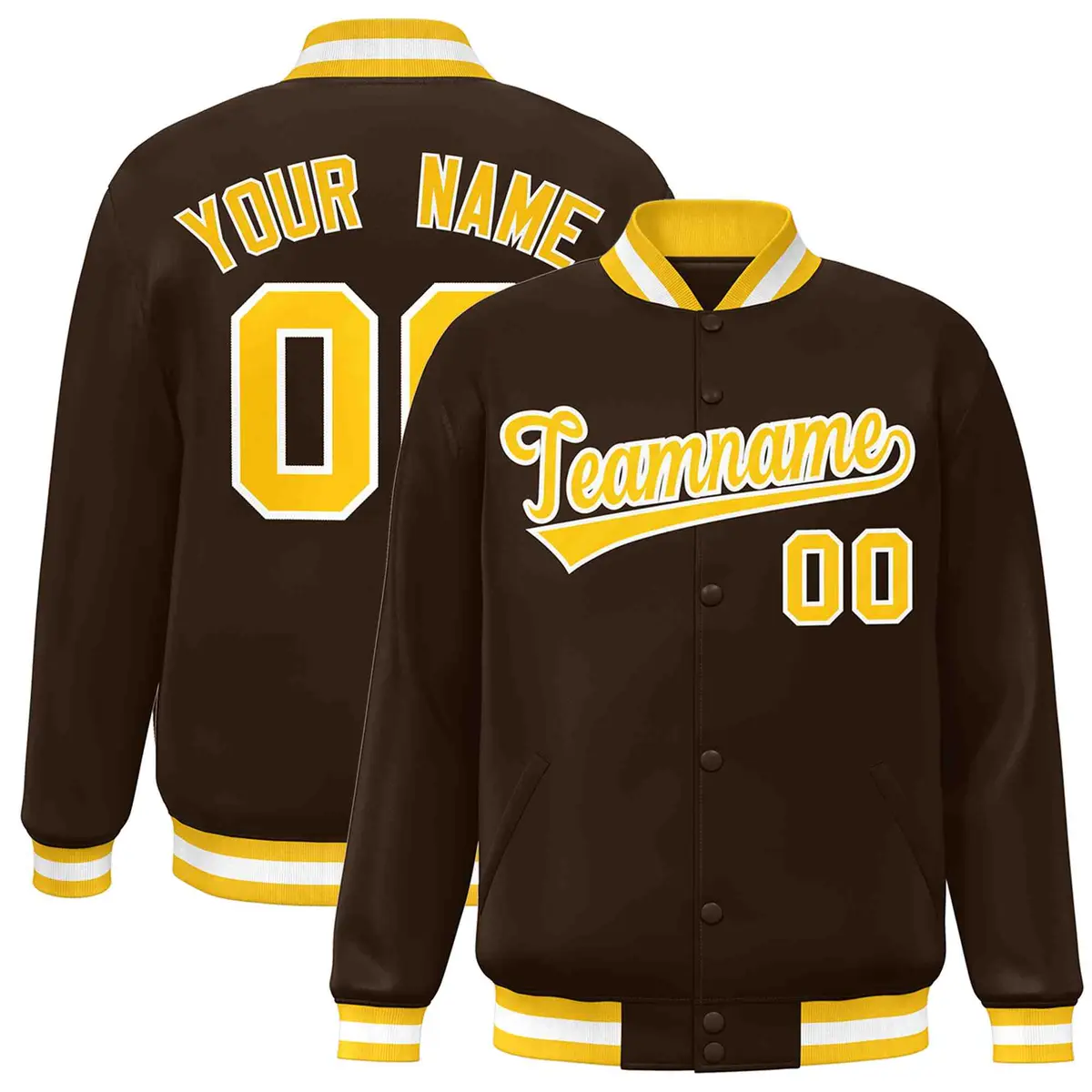Brown Gold-White Varsity Full-Snap Letterman Jacket