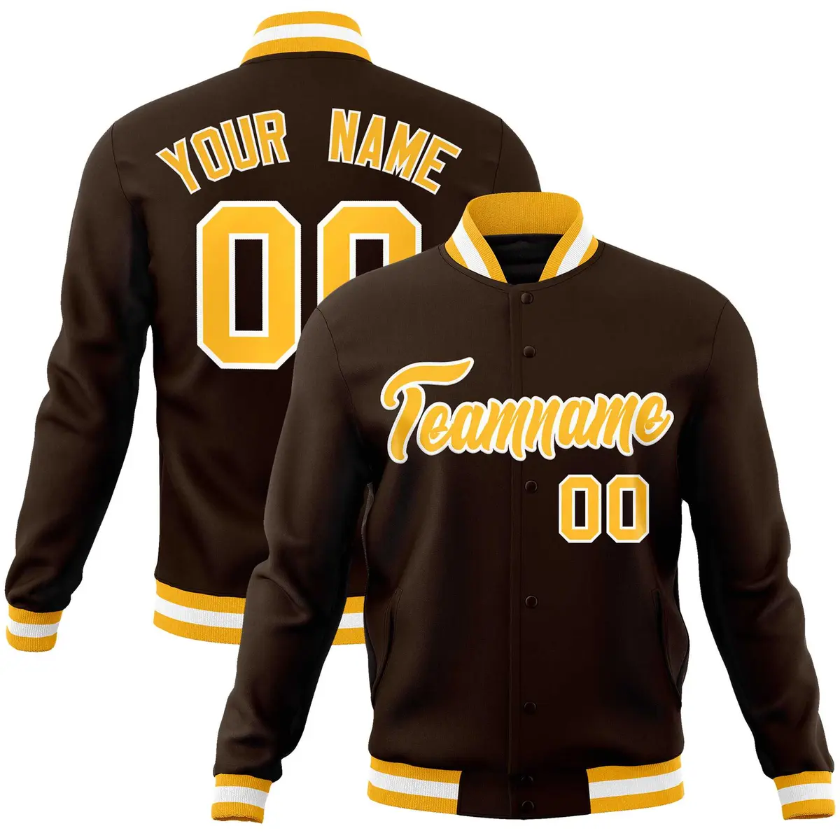 Brown Gold-White Varsity Full-Snap Letterman Jacket