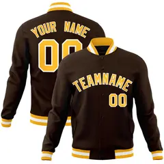 Brown Gold-White Varsity Full-Snap Letterman Jacket 1