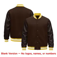 Brown Gold White Varsity Jacket with Faux Leather Sleeves 6