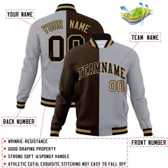Brown Gray-Black Two Tone Split Varsity Letterman Jacket 4