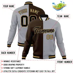 Brown Gray-Black Two Tone Split Varsity Letterman Jacket 4