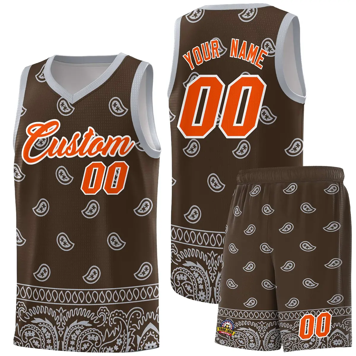 Brown Gray Cashew Pattern Basketball Jersey