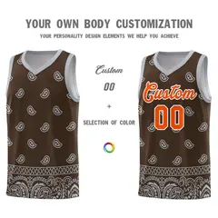 Brown Gray Cashew Pattern Basketball Jersey 10