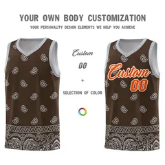 Brown Gray Cashew Pattern Basketball Jersey 3