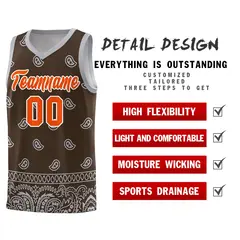 Brown Gray Cashew Pattern Basketball Jersey 30