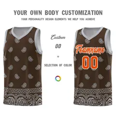Brown Gray Cashew Pattern Basketball Jersey 31