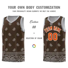 Brown Gray Cashew Pattern Basketball Jersey 38