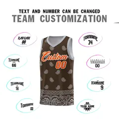 Brown Gray Cashew Pattern Basketball Jersey 4