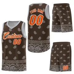 Brown Gray Cashew Pattern Basketball Jersey 6