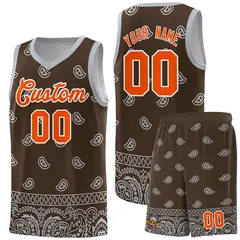 Brown Gray Cashew Pattern Basketball Jersey 8
