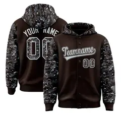 Brown Gray-Silver Camo Raglan Varsity Letterman Hoodie Jacket