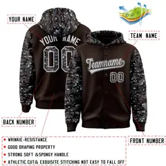 Brown Gray-Silver Camo Raglan Varsity Letterman Hoodie Jacket 4