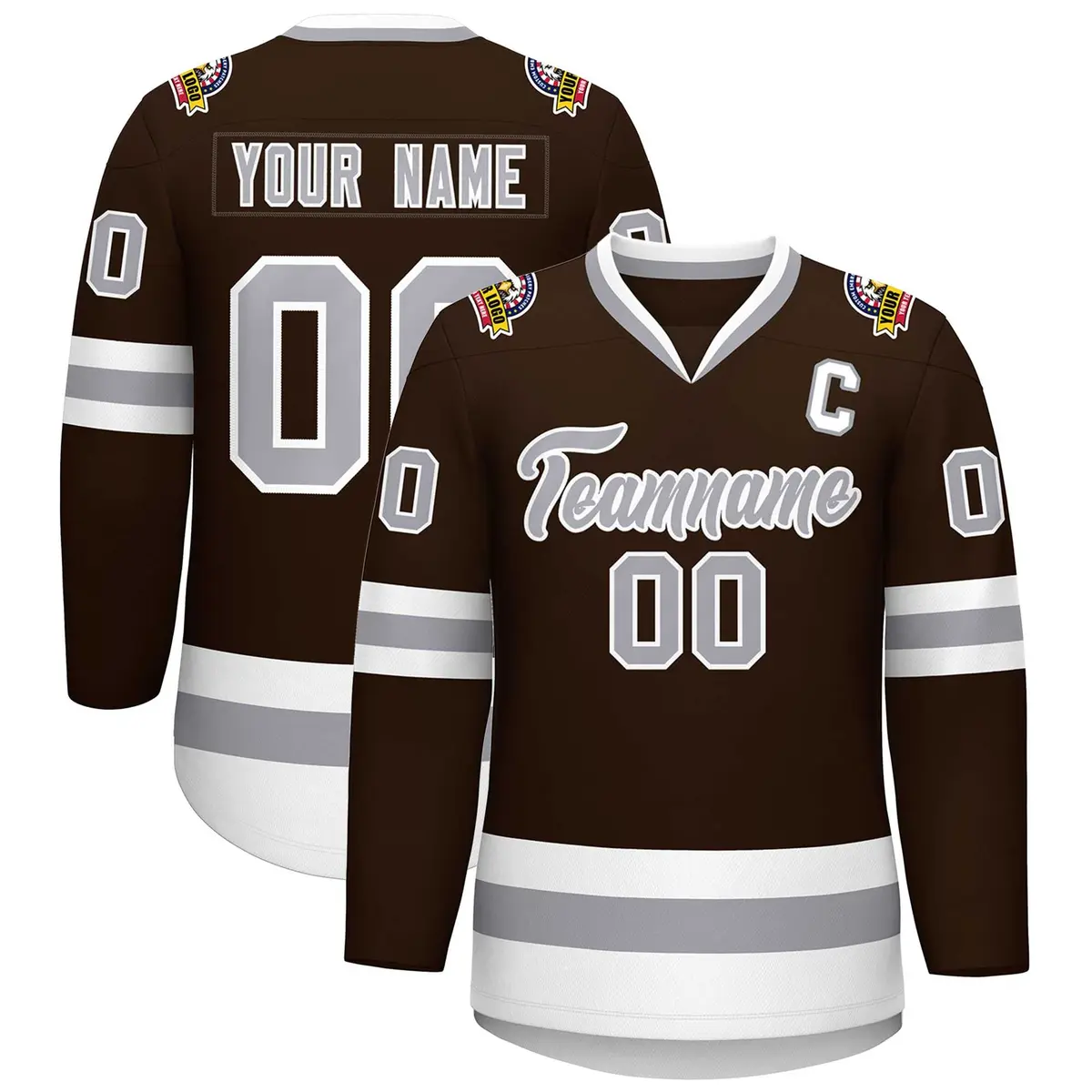 Brown Gray-White Classic Style Hockey Jersey