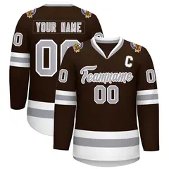Brown Gray-White Classic Style Hockey Jersey 1
