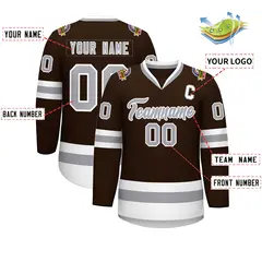 Brown Gray-White Classic Style Hockey Jersey 2