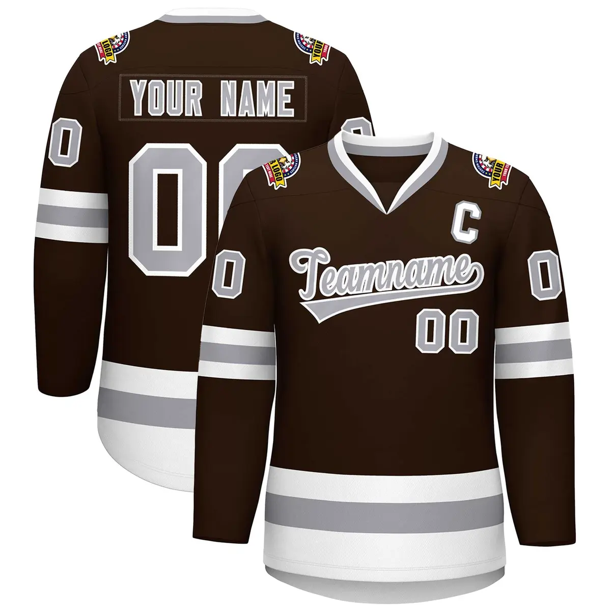 Brown Gray-White Classic Style Hockey Jersey