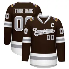 Brown Gray-White Classic Style Hockey Jersey 1