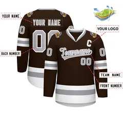 Brown Gray-White Classic Style Hockey Jersey 2