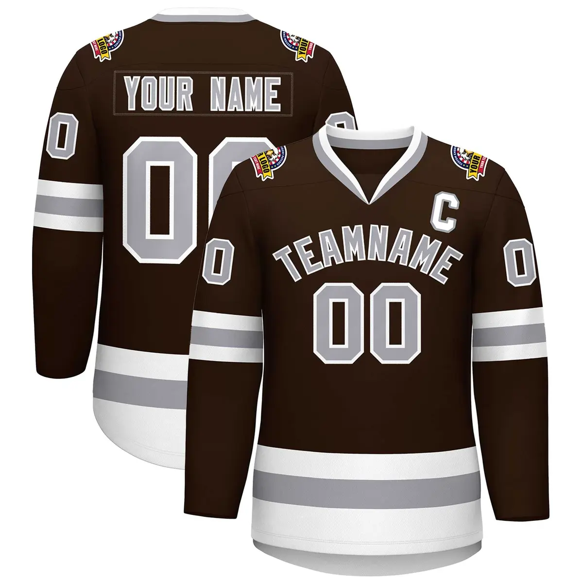 Brown Gray-White Classic Style Hockey Jersey