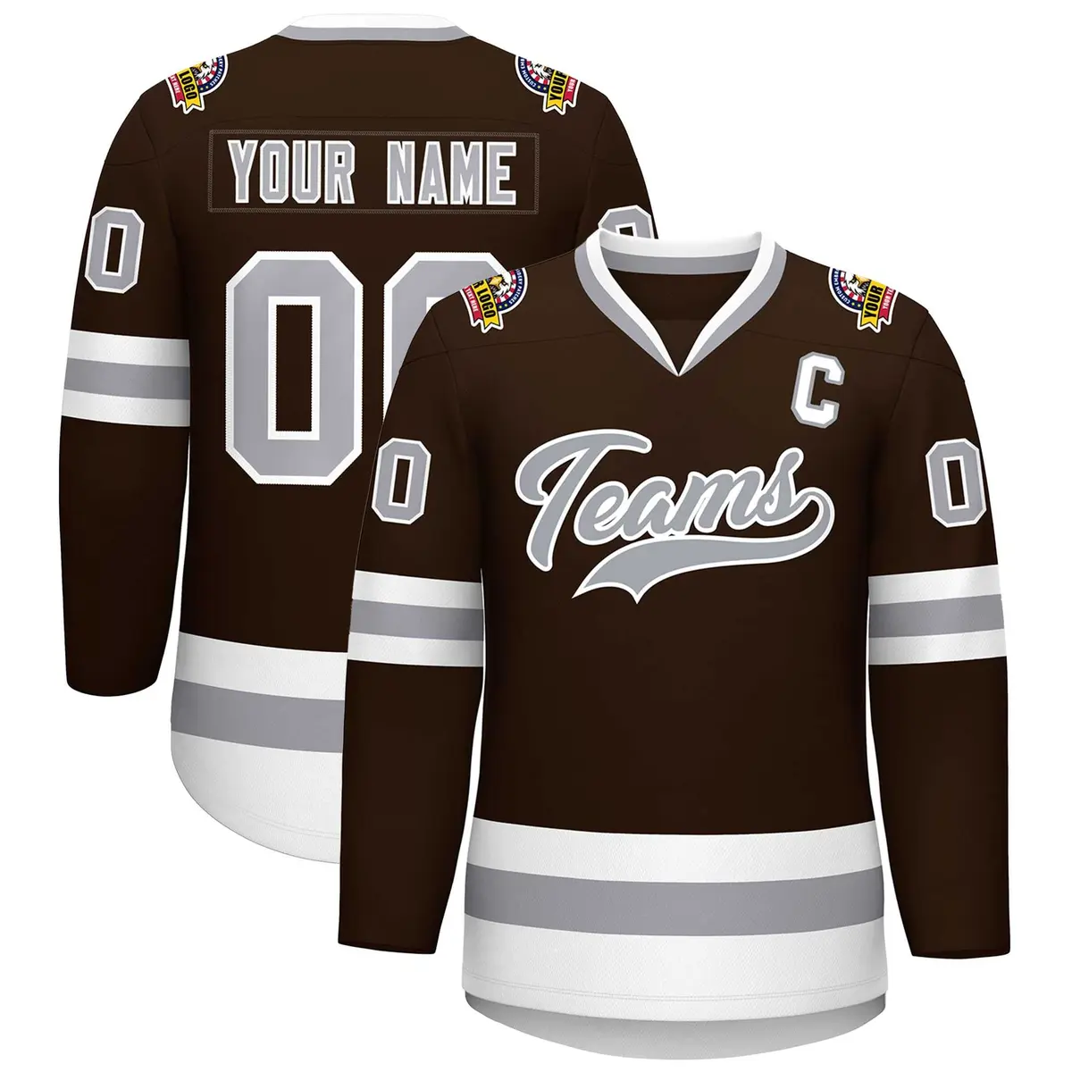 Brown Gray-White Classic Style Hockey Jersey