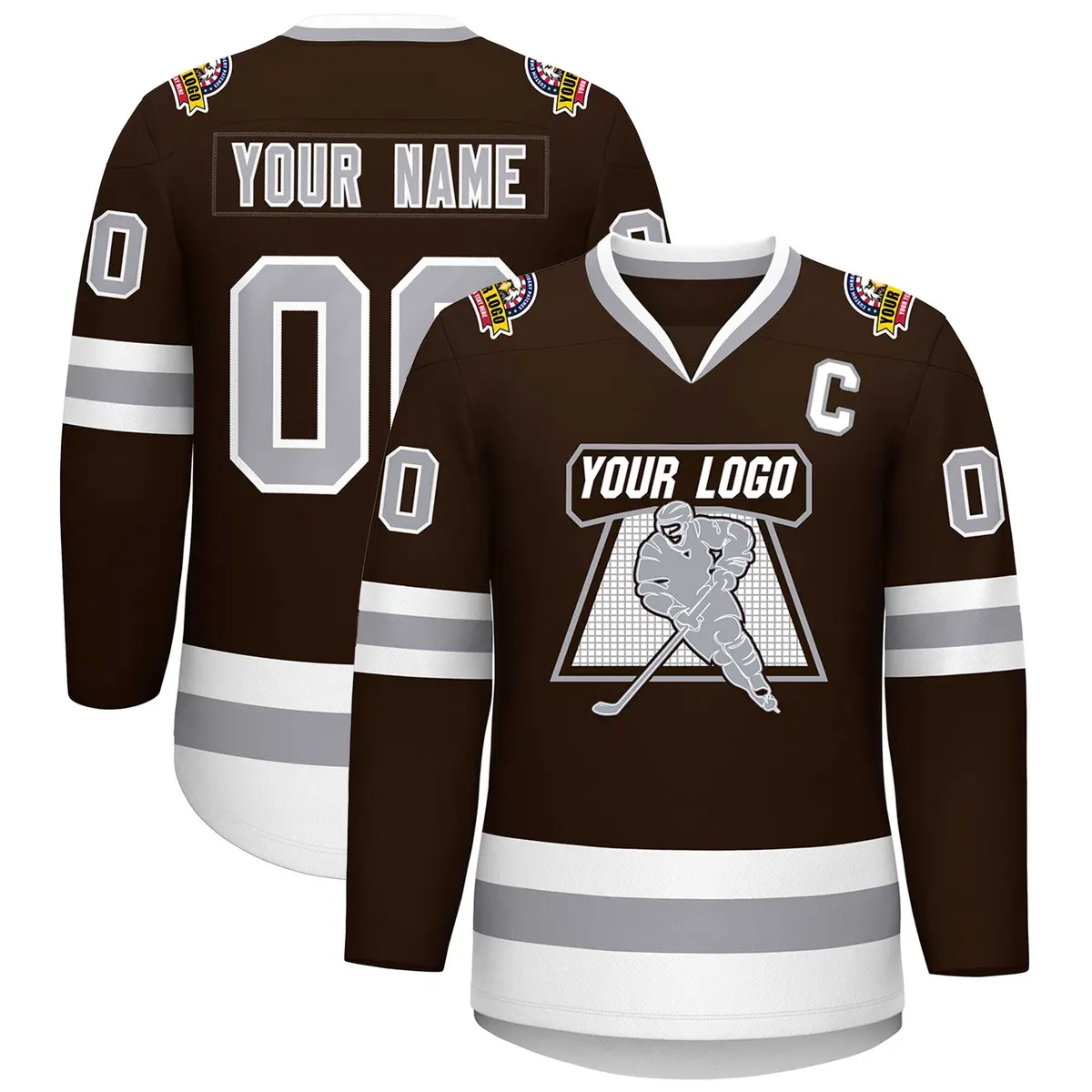 Brown Gray-White Classic Style Hockey Jersey