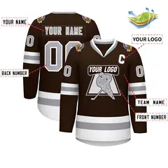 Brown Gray-White Classic Style Hockey Jersey 2
