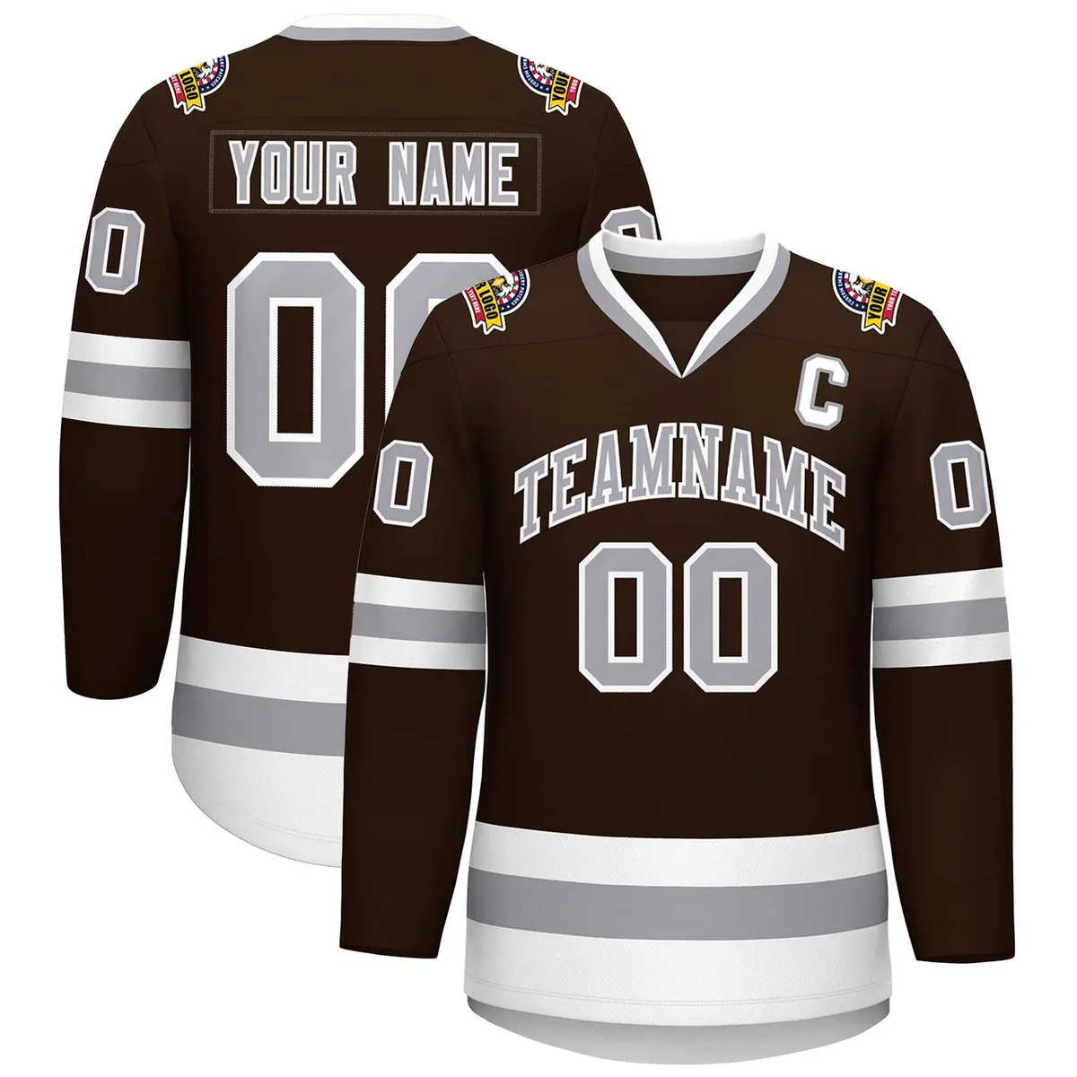 Brown Gray-White Classic Style Hockey Jersey