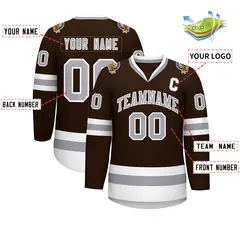Brown Gray-White Classic Style Hockey Jersey 2