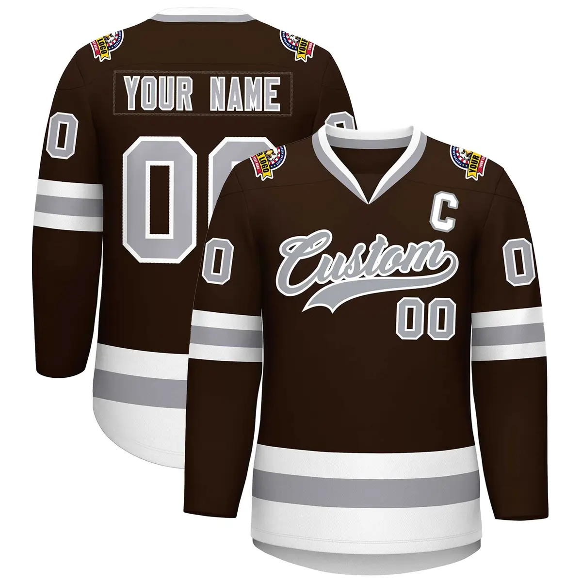 Brown Gray-White Classic Style Hockey Jersey