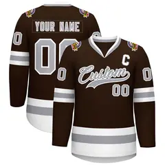 Brown Gray-White Classic Style Hockey Jersey 1