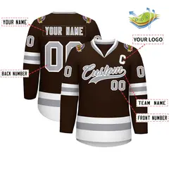 Brown Gray-White Classic Style Hockey Jersey 2