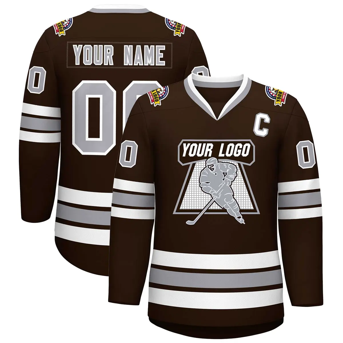Brown Gray-White Classic Style Hockey Jersey