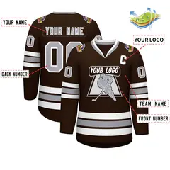Brown Gray-White Classic Style Hockey Jersey 2