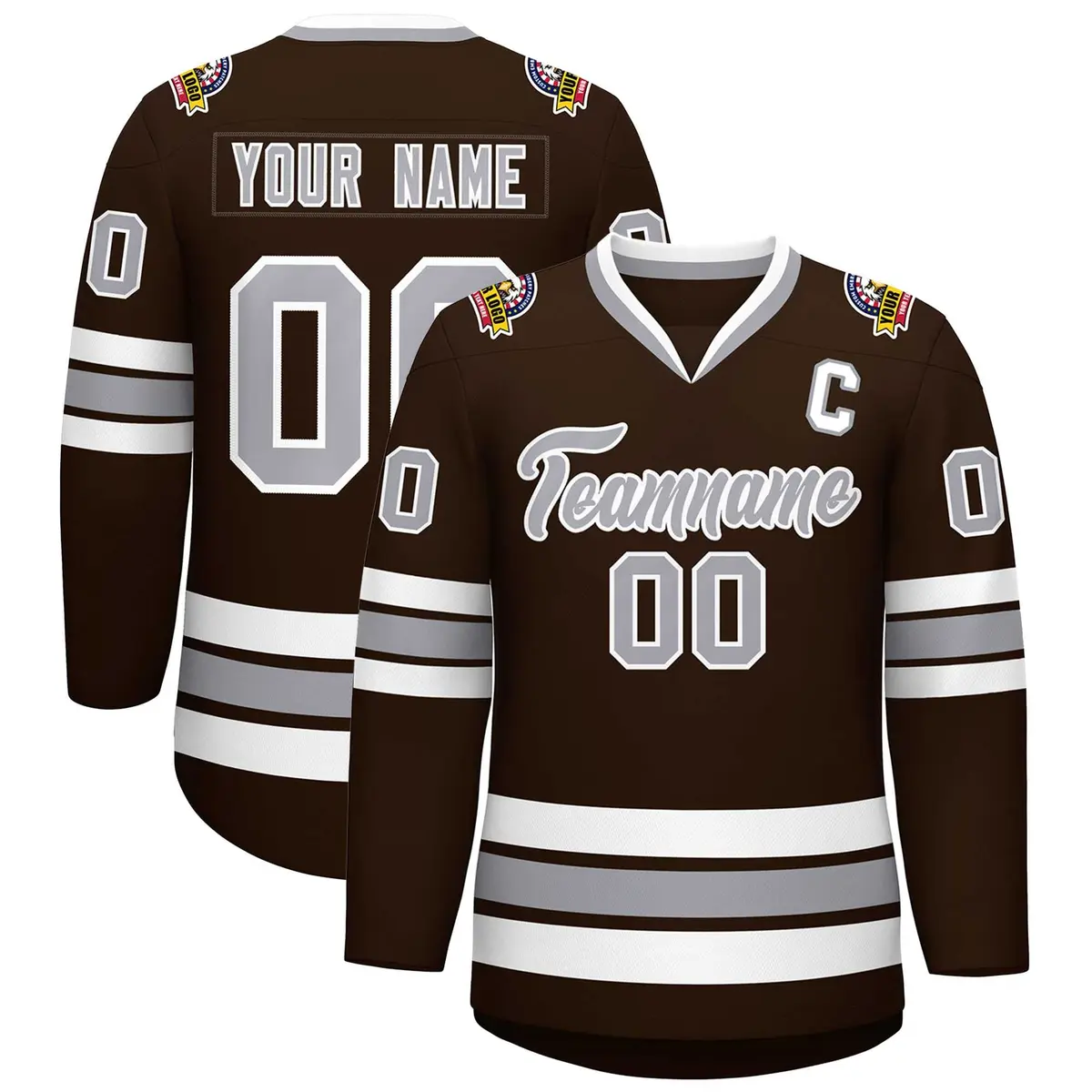 Brown Gray-White Classic Style Hockey Jersey