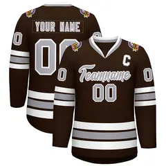 Brown Gray-White Classic Style Hockey Jersey 1